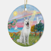 クラウドエンジェル – 白いドイツの羊飼い セラミックオーナメント (左)