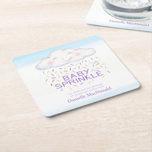 クラウドキャンディベビーふりかけカラフル水カラーアート スクエアペーパーコースター (アングル)