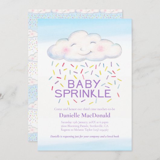 クラウドキャンディベビー散布カラフル水色 招待状 (正面/裏面)