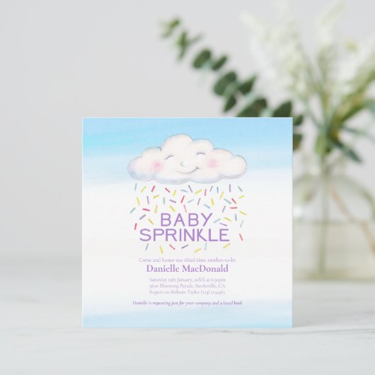 クラウドキャンディベビー散水水色正方形 招待状 (スタンド正面)