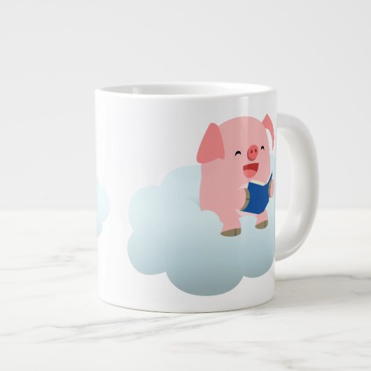 クラウドジャンボマグカップ上のかわいい漫画ピグリーダー ジャンボコーヒーマグカップ (正面右)
