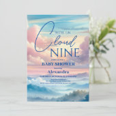 クラウドナインのレインボーグリッターベビーシャワー 招待状 (スタンド正面)