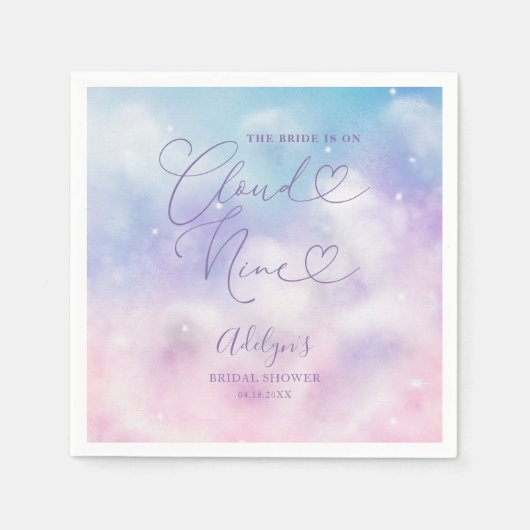 クラウドナインピンク&パープルスカイブライダルシャワー スタンダードカクテルナプキン (正面)