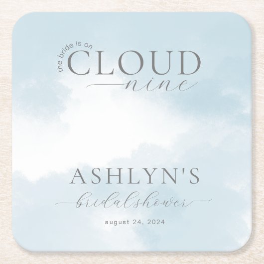 クラウドナインブライダルシャワー紙コースター スクエアペーパーコースター (正面)