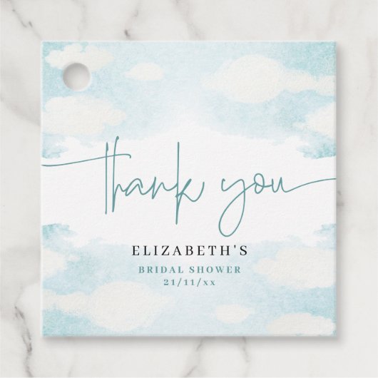 クラウドナインブルーとホワイトのブライダルシャワーのお礼 フェイバータグ (正面)