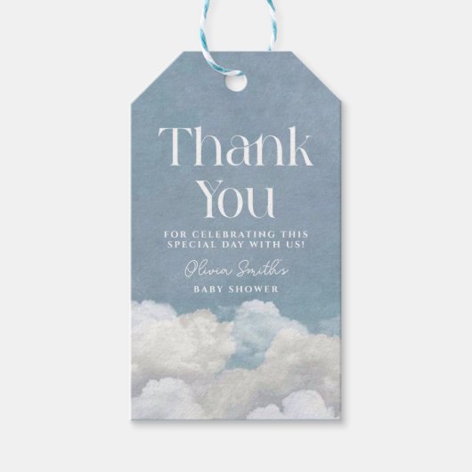 クラウドナインブルー クラウド ベイビー シャワー ギフトタグ (正面)