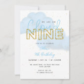 クラウドナインブルー＆ゴールドボーイ 9歳誕生日パーティー 招待状 (正面)