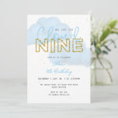 クラウドナインブルー＆ゴールドボーイ 9歳誕生日パーティー 招待状 (スタンド正面)