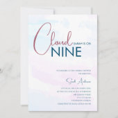 クラウドナイン抽象芸術ブルーピンクブライダルシャワー 招待状 (正面)