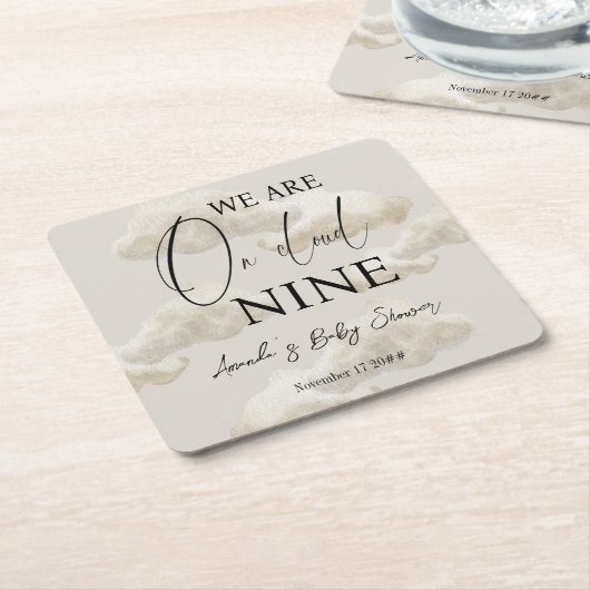 クラウドナイン男女兼用ベージュスカイ赤ちゃんシャワー スクエアペーパーコースター (アングル)