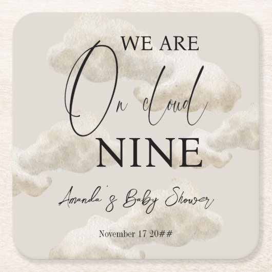 クラウドナイン男女兼用ベージュスカイ赤ちゃんシャワー スクエアペーパーコースター (正面)