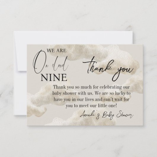 クラウドナイン男女兼用ベージュ赤ちゃんシャワー サンキューカード (正面)