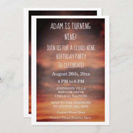 クラウドナイン誕生日パーティー9th第9カスタム世代 招待状 (正面/裏面)