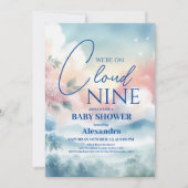 クラウドナイン青い男の赤ちゃんのベビーシャワー 招待状 (正面)