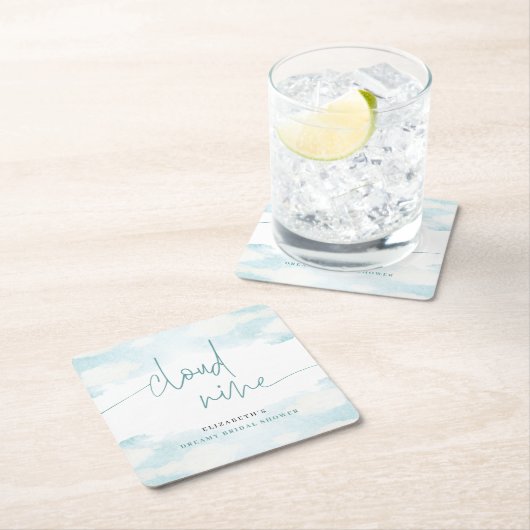 クラウドナイン青と白のブライダルシャワー夢 スクエアペーパーコースター (インサイチュ)