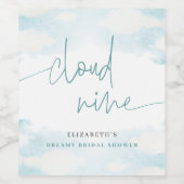 クラウドナイン青と白のブライダルシャワー夢 ワインラベル (シングルラベル)