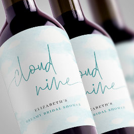 クラウドナイン青と白のブライダルシャワー夢 ワインラベル