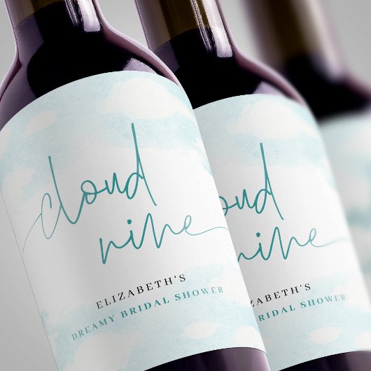クラウドナイン青と白のブライダルシャワー夢 ワインラベル