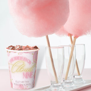 クラウドナイン9グローピンク金ゴールドグリッターブライダルシャワー 紙コップ