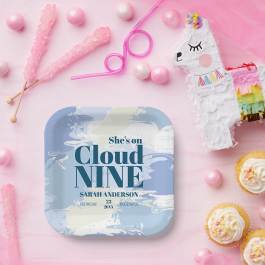 クラウドナイン ファンシー アーティスティック ブルー ブライダルシャワー ペーパープレート (パーティー)