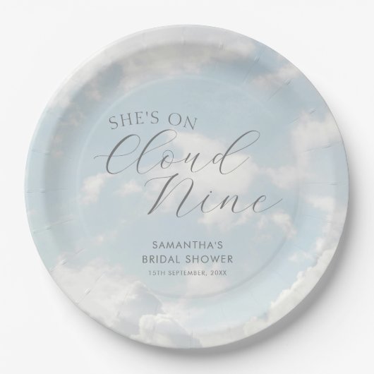 クラウドナイン ブルー 雲の空 現代のブライズシャワー ペーパープレート (正面)