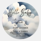 クラウドハローベビーベビーシャワー灰色の雲の好意 ラウンドシール (正面)