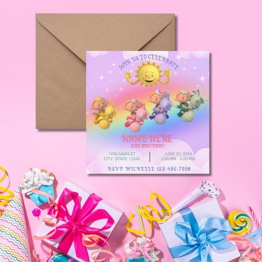 クラウドベビーサンパステルレインボー誕生日 招待状