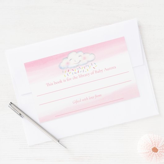 クラウドベビー散布ピンクの空のブックコンペティション 長方形シール (封筒)