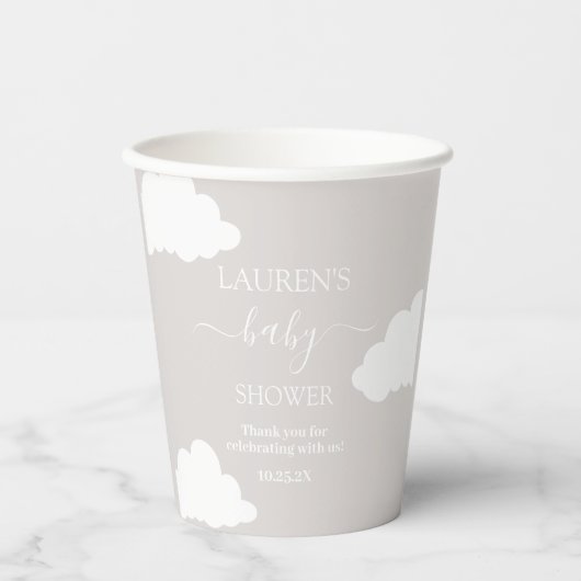 クラウドミニマリスト赤ちゃんシャワー 紙コップ (正面)
