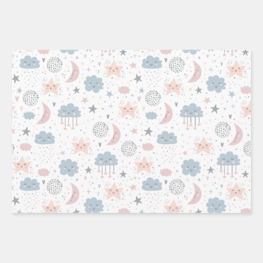 クラウドムーンスターリースカイベビーシャワー誕生日 ラッピングペーパーシート (正面2)