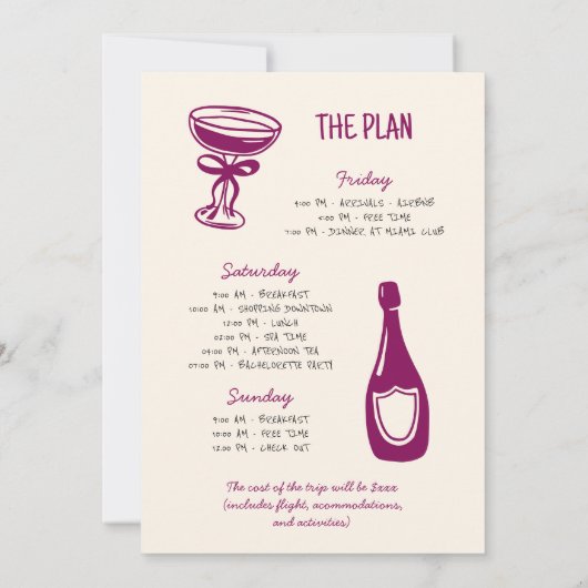 クラウドワインバチェロレッテ週末の日程 招待状 (裏面)