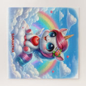 クラウド上のハートと可愛い女の子ユニコーンパズル ジグソーパズル (横)