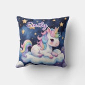 クラウド上の可愛いユニコーン編集可能な名前枕 クッション (裏面)