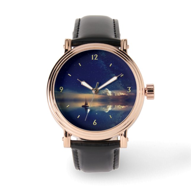 クラウド遠くに・ハッシュ・マークn番号へのセーリング 腕時計 (正面)