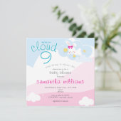 クラウド9いくつかのバニーピンク春女の子ベビーシャワー 招待状 (スタンド正面)