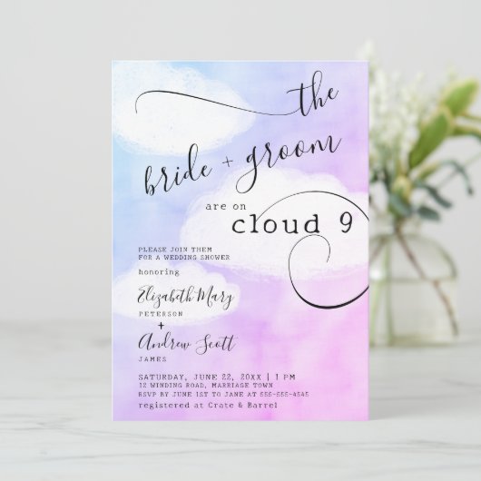 クラウド9からのレターユーモアのあるおもしろいウェディングシャワー 招待状 (スタンド正面)