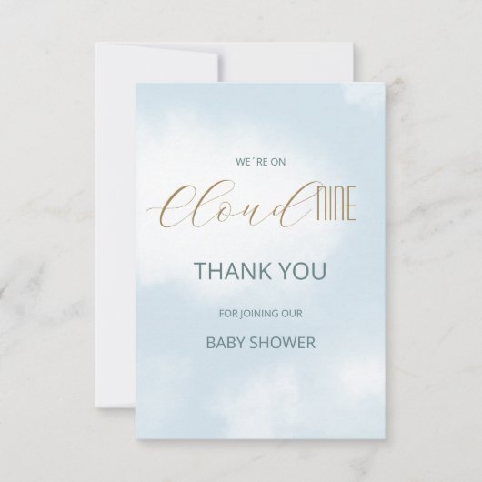 クラウド9スクリプトブルーベビーエレガントシャワーを使用している サンキューカード (正面)