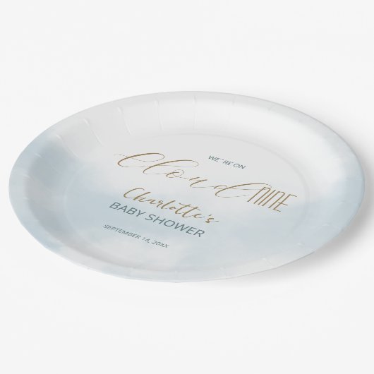 クラウド9スクリプトブルーベビーエレガントシャワーを使用している ペーパープレート (アングル)