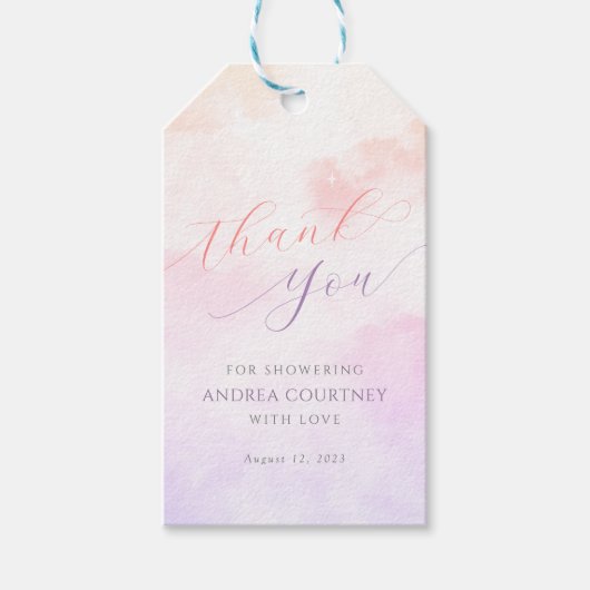 クラウド9ドリーミーパステルピンクブライダルシャワーサンキューベイヤー ギフトタグ (正面)