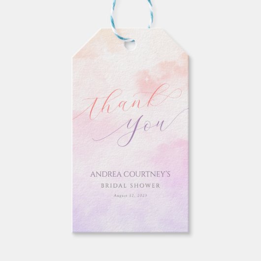 クラウド9ドリーミーパステルピンクブライダルシャワーサンキューベイヤー ギフトタグ (正面)