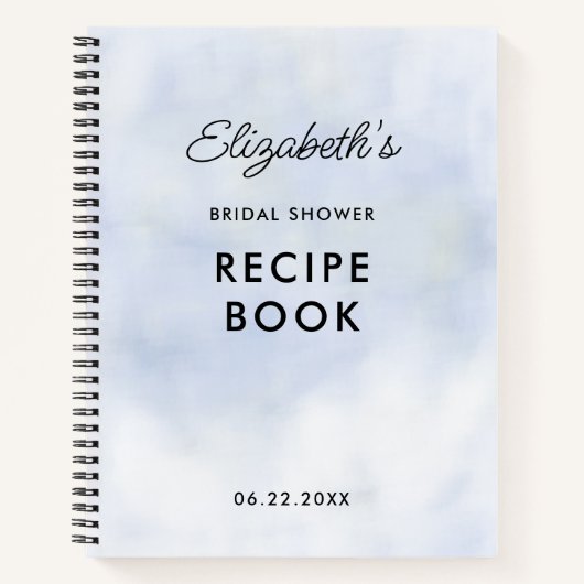 クラウド9パステルブルーシックブライダルシャワーレシピブック ノートブック (正面)