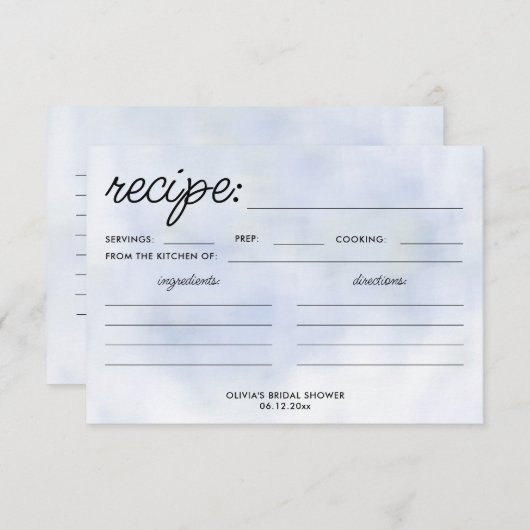クラウド9パステルブルースカイブライダルシャワーレシピカード (正面/裏面)