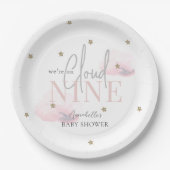 クラウド9ピンククラウド&金ゴールドスターガールベビーシャワー ペーパープレート (正面)