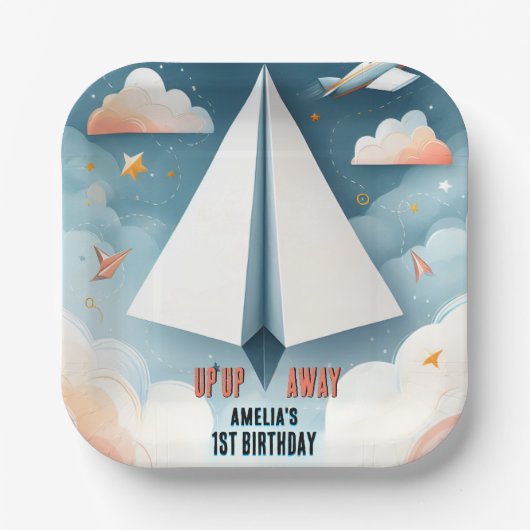 クラウド9フライキッズスカイジョイ飛行機1日の誕生日 ペーパープレート (正面)