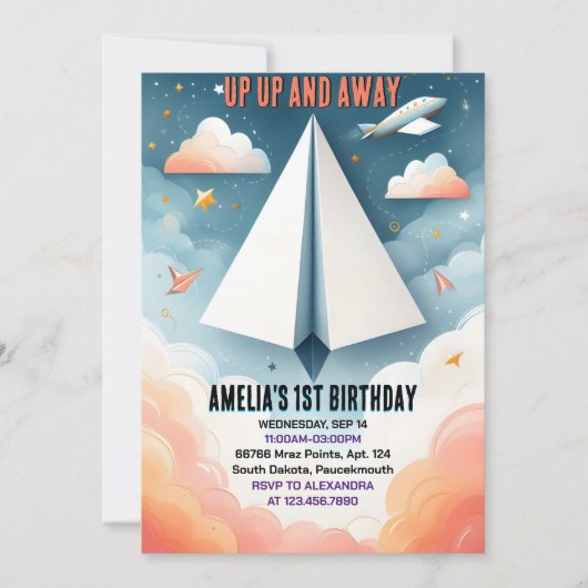 クラウド9フライキッズスカイジョイ飛行機1日の誕生日 招待状 (正面)