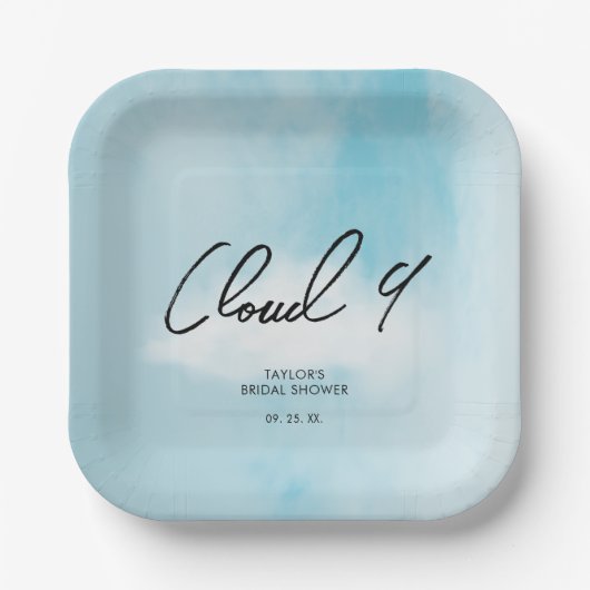 クラウド9ブライダルシャワーテーマミニマリストデコレーション ペーパープレート (正面)