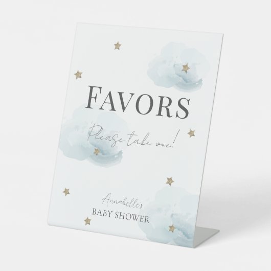 クラウド9ブルークラウド&スターズボーイベビーシャワーの好意 台座サイン (正面)