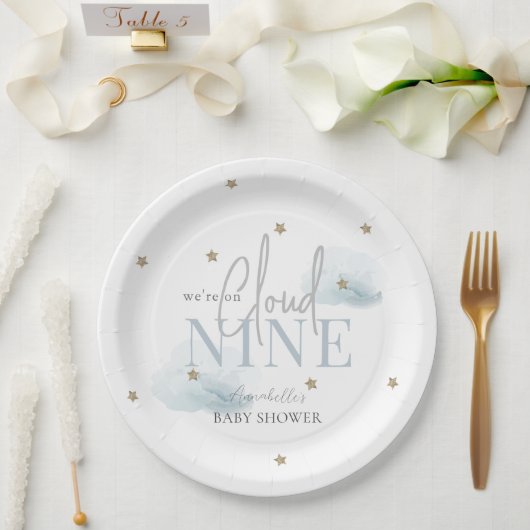 クラウド9ブルークラウド&金ゴールドスターボーイベビーシャワー ペーパープレート (ウェディング)