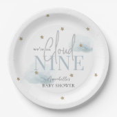 クラウド9ブルークラウド&金ゴールドスターボーイベビーシャワー ペーパープレート (正面)