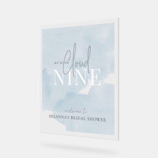 クラウド9ブルースカイウォーターカラーブライダルシャワーへようこそ アクリルサイン (傾斜)
